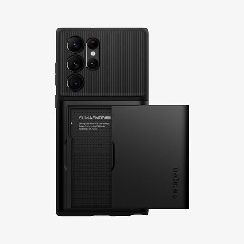 ACS03927 - Galaxy S22 Ultra 5G Case Slim Armor CS in black showing the back with card slot open