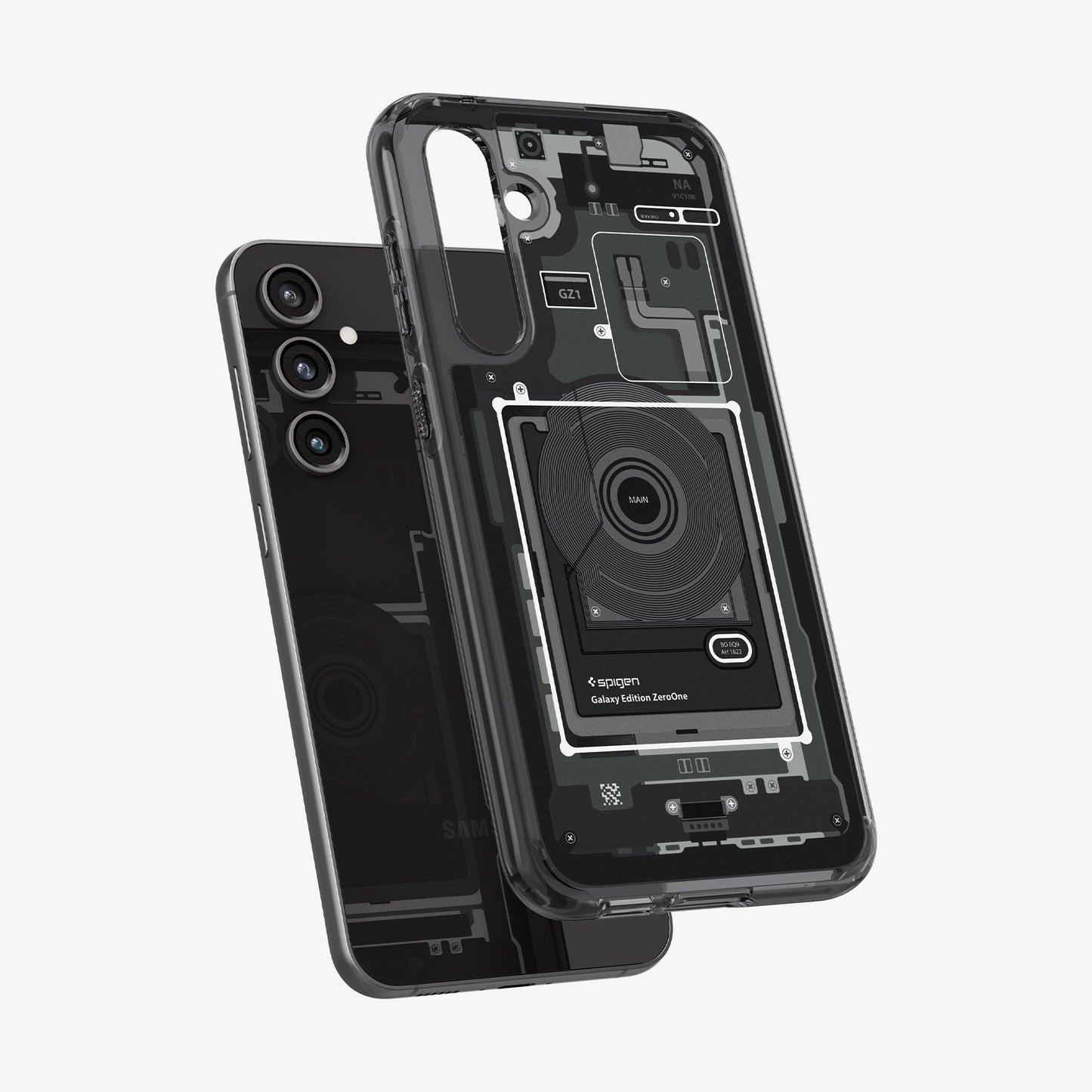 ACS06372 - Galaxy S23 FE Case Ultra Hybrid in zero one showing the back with case hovering away from the device