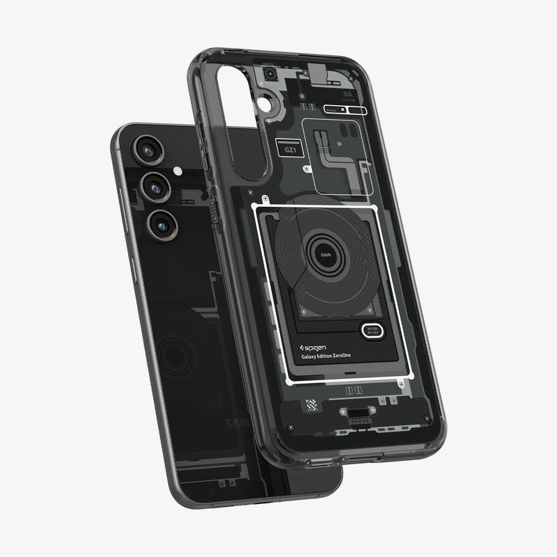 ACS06372 - Galaxy S23 FE Case Ultra Hybrid in zero one showing the back with case hovering away from the device