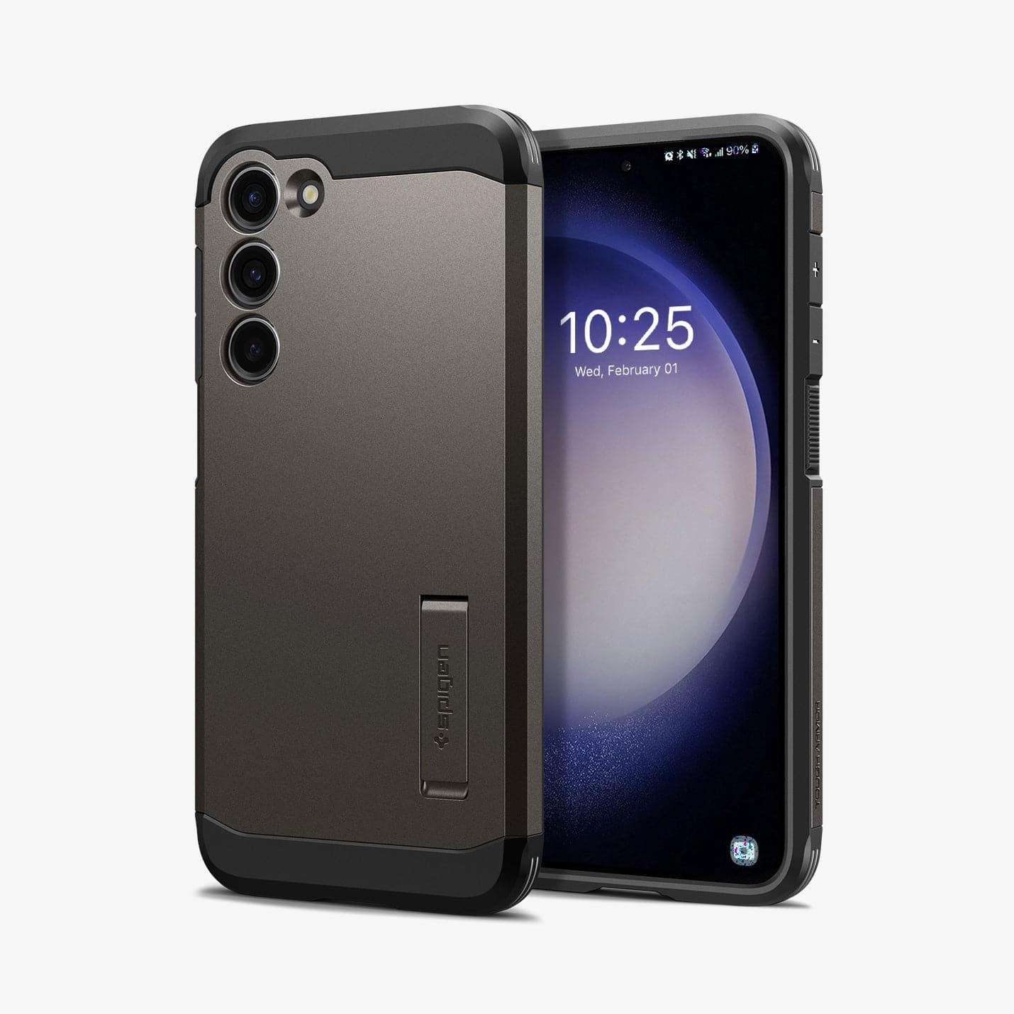 ACS05673 - Galaxy S23 Plus Case Tough Armor in gunmetal showing the back and front