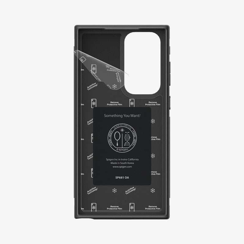 ACS05616 - Galaxy S23 Ultra Case Cryo Armor in matte black showing the inside of case with film peeling off