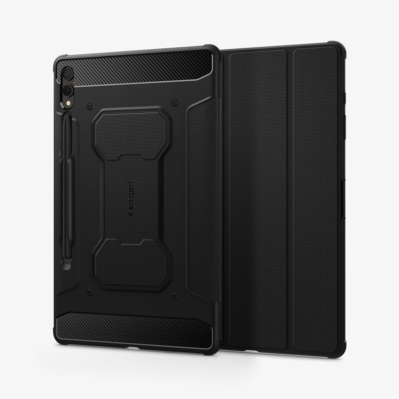 ACS06539 - Galaxy Tab S9+ Case Rugged Armor Pro in black showing the back and front