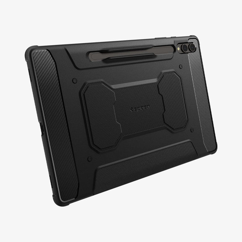 ACS06539 - Galaxy Tab S9+ Case Rugged Armor Pro in black showing the back and partial bottom