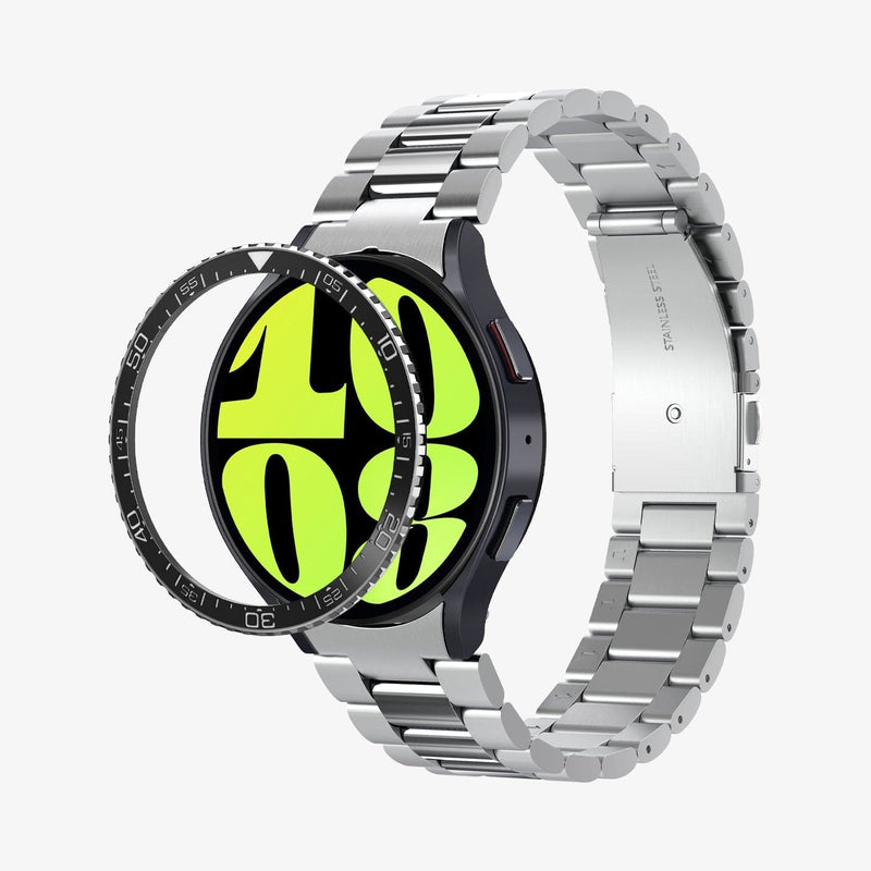 ACS06865 - Galaxy Watch 6 (44mm) Bezel Tune in black showing the bezel tune hovering in front of watch