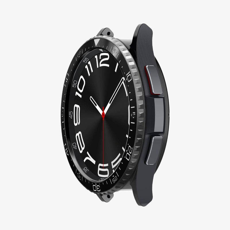 ACS06863 - Galaxy Watch 6 Classic (43mm) Bezel Tune in black showing the front and side of watch face