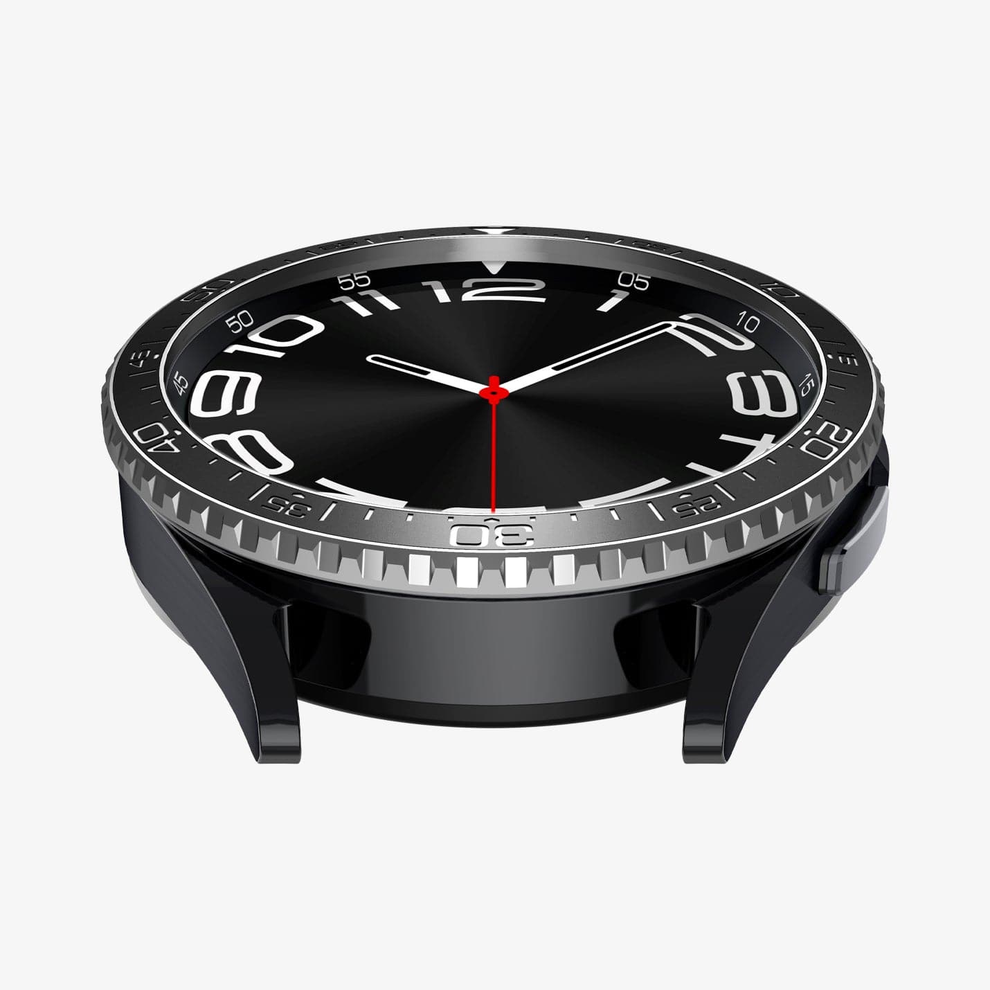 ACS06863 - Galaxy Watch 6 Classic (43mm) Bezel Tune in black showing the front and bottom of watch face