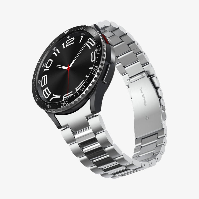 ACS06863 - Galaxy Watch 6 Classic (43mm) Bezel Tune in black showing the front, side and bottom