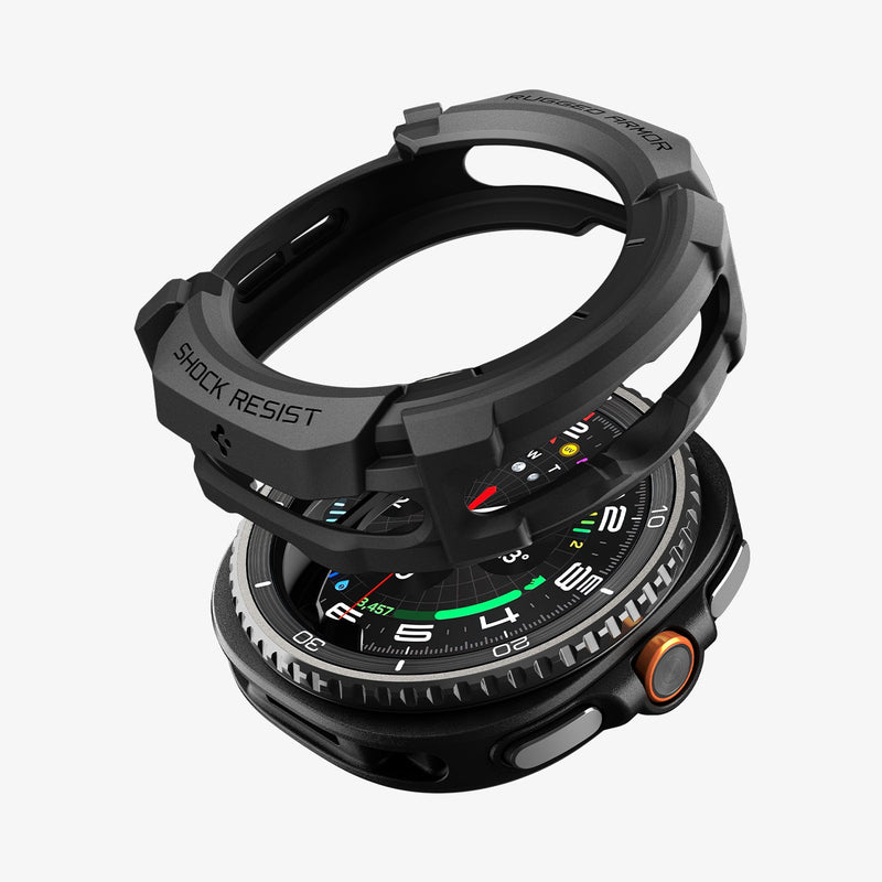 ACS10012 - Galaxy Watch 8 46mm Rugged Armor showing the case detached and hovering from the watch face