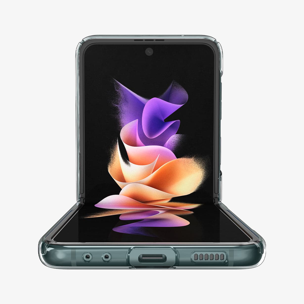 ACS03085 - Galaxy Z Flip 3 Case AirSkin in crystal clear showing the inside and bottom