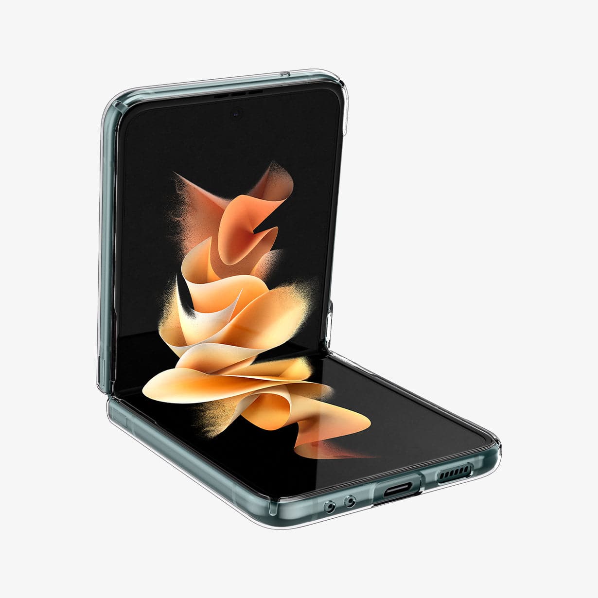 ACS03085 - Galaxy Z Flip 3 Case AirSkin in crystal clear showing the inside, side and bottom
