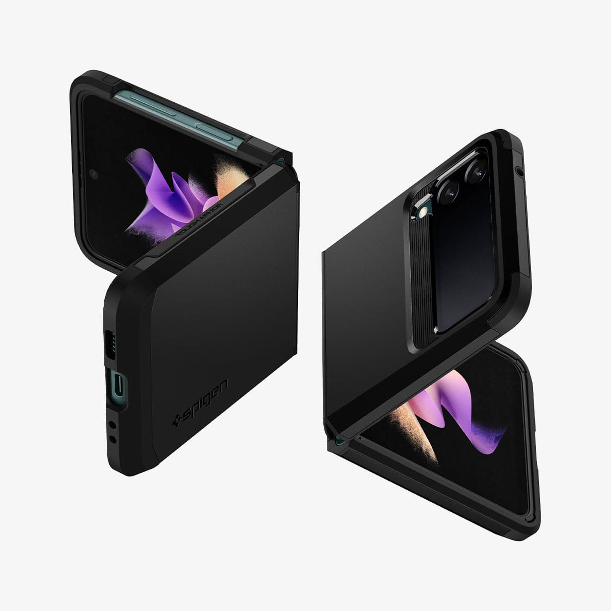 ACS03082 - Galaxy Z Flip 3 Case Tough Armor in black showing the back, inside and side