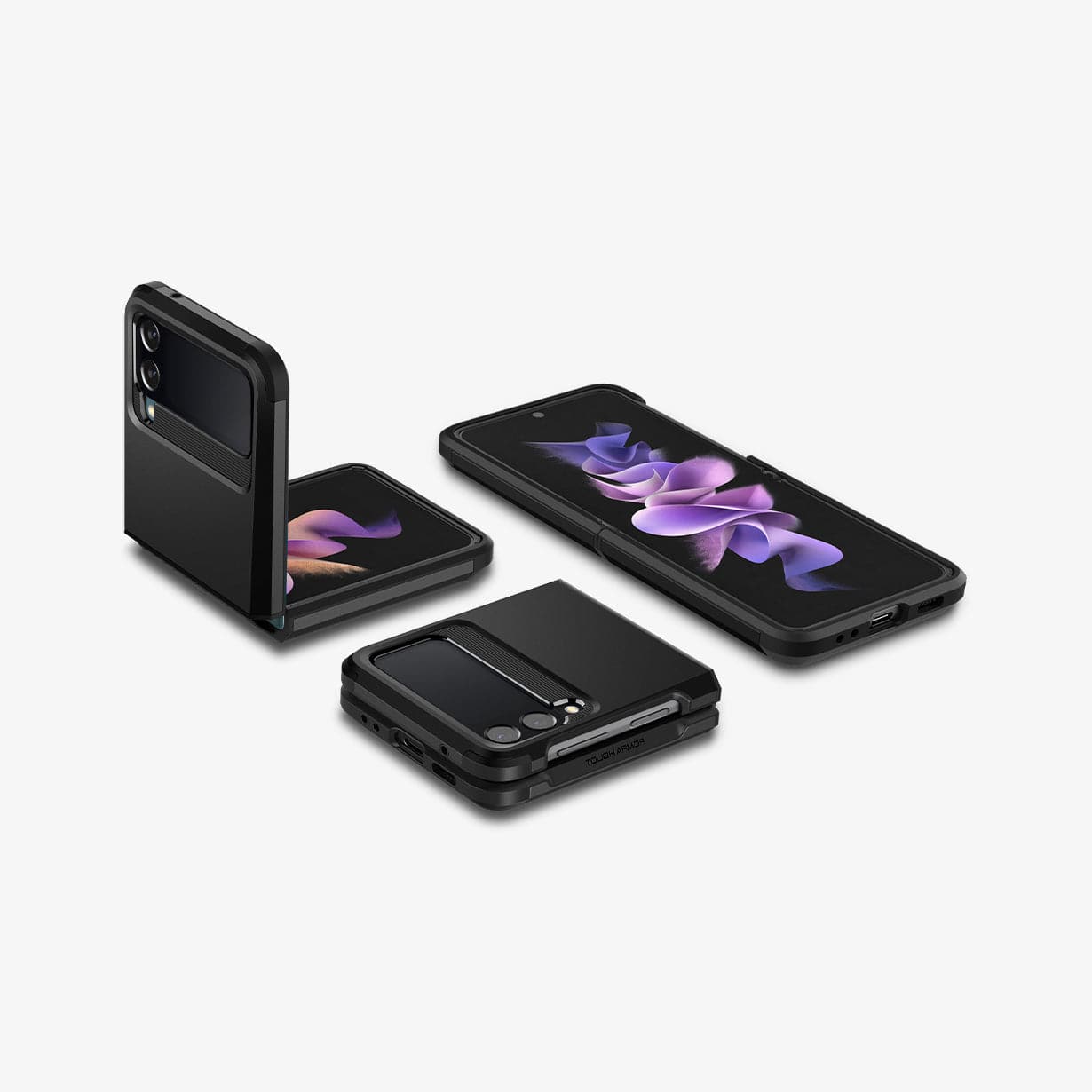 ACS03082 - Galaxy Z Flip 3 Case Tough Armor in black showing the back, side, top and bottom