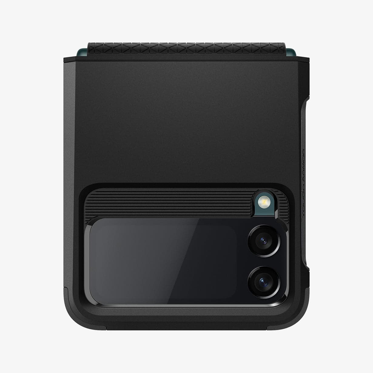 ACS03082 - Galaxy Z Flip 3 Case Tough Armor in black showing the top half of back with device fully closed