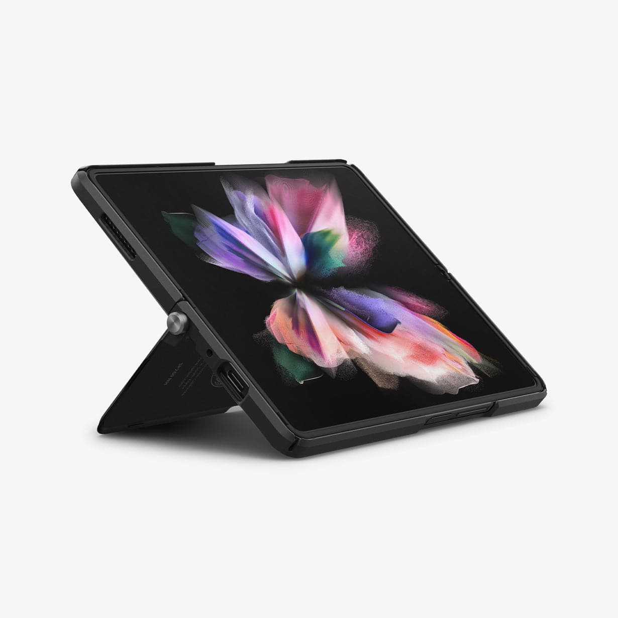 ACS03410 - Galaxy Z Fold 3 Case Neo Hybrid S in black showing the inside with device opened up and case use as kickstand