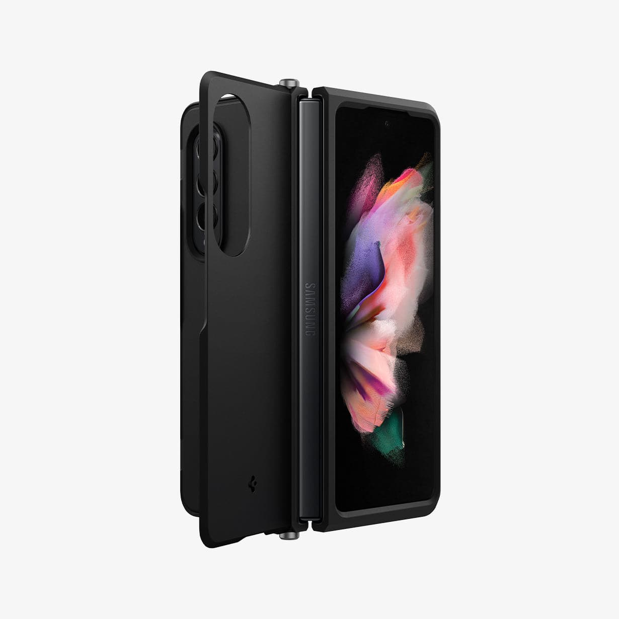 ACS03410 - Galaxy Z Fold 3 Case Neo Hybrid S in black showing the front, spine, and back portion not attached to device