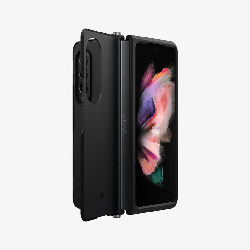 ACS03410 - Galaxy Z Fold 3 Case Neo Hybrid S in black showing the front, spine, and back portion not attached to device