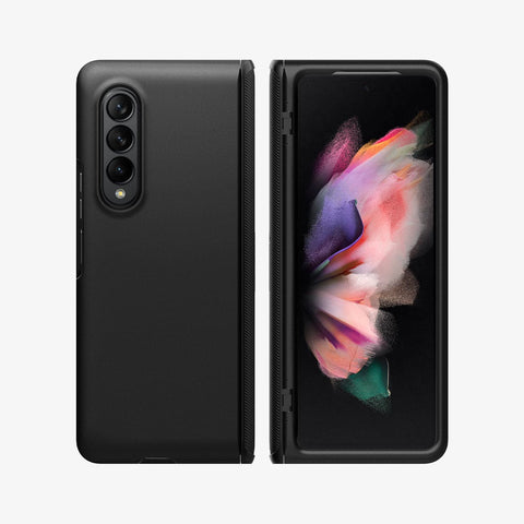 ACS03078 - Galaxy Z Fold 3 Case Slim Armor Pro in black showing the back and front with space in between