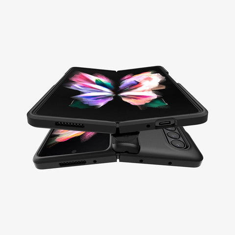 ACS03078 - Galaxy Z Fold 3 Case Slim Armor Pro in black showing the front,, bottom, top, and back
