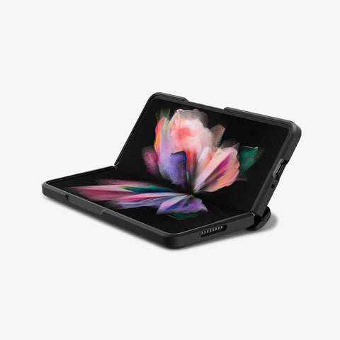 ACS03078 - Galaxy Z Fold 3 Case Slim Armor Pro in black showing the inside, side, and bottom