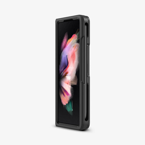 ACS03688 - Galaxy Z Fold 3 Case Thin Fit Pro in black showing the front and partial side