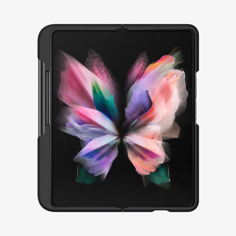ACS03688 - Galaxy Z Fold 3 Case Thin Fit Pro in black showing the front with device fully open