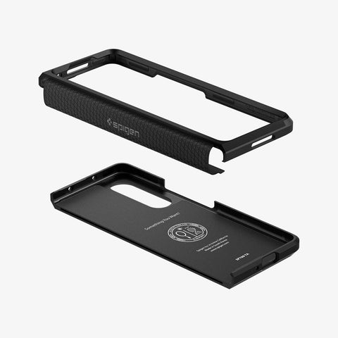 ACS03077 - Galaxy Z Fold 3 Case Tough Armor in black showing the top and bottom case pieces with no device
