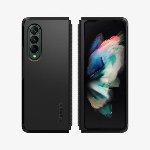 ACS03077 - Galaxy Z Fold 3 Case Tough Armor in black showing the back and front with device fully closed