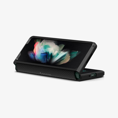 ACS03077 - Galaxy Z Fold 3 Case Tough Armor in black showing the front, bottom, and hinge