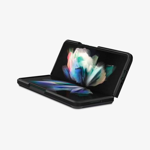 ACS03077 - Galaxy Z Fold 3 Case Tough Armor in black showing the inside, bottom, and side