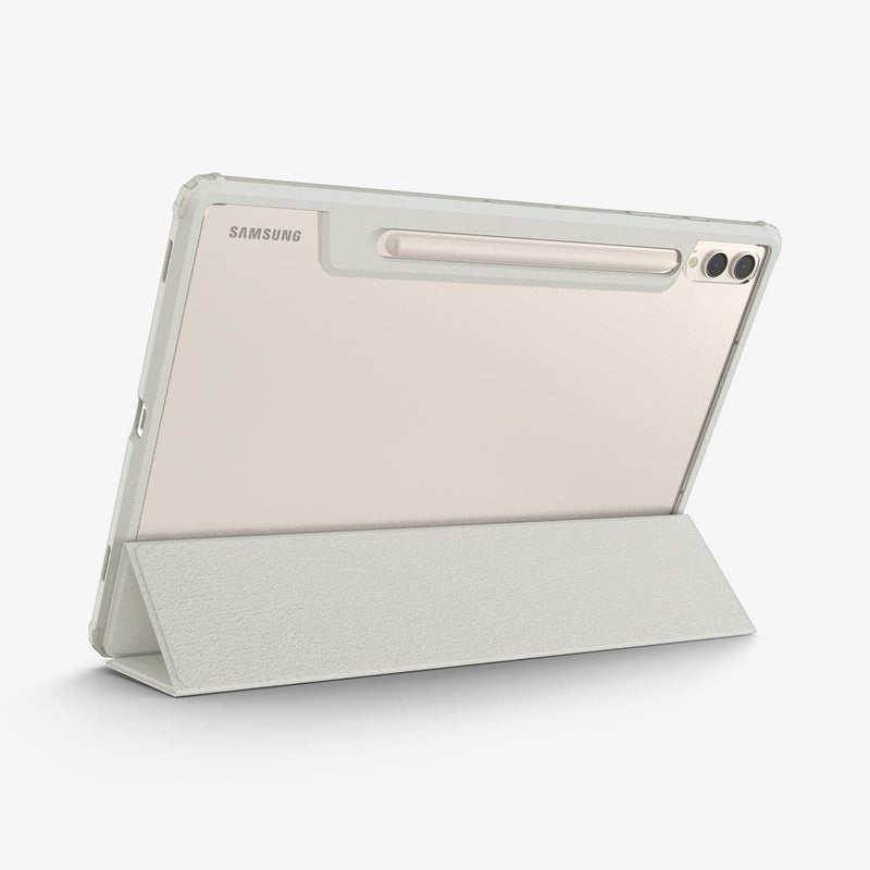 ACS06836 - Galaxy Tab S9+ Case Ultra Hybrid Pro in gray showing the back with device propped up by built in kickstand