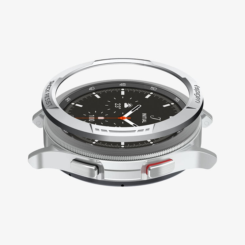 AMP04273 - Galaxy Watch 4 Classic (46mm) Chrono Shield in silver showing the case hovering above the watch face