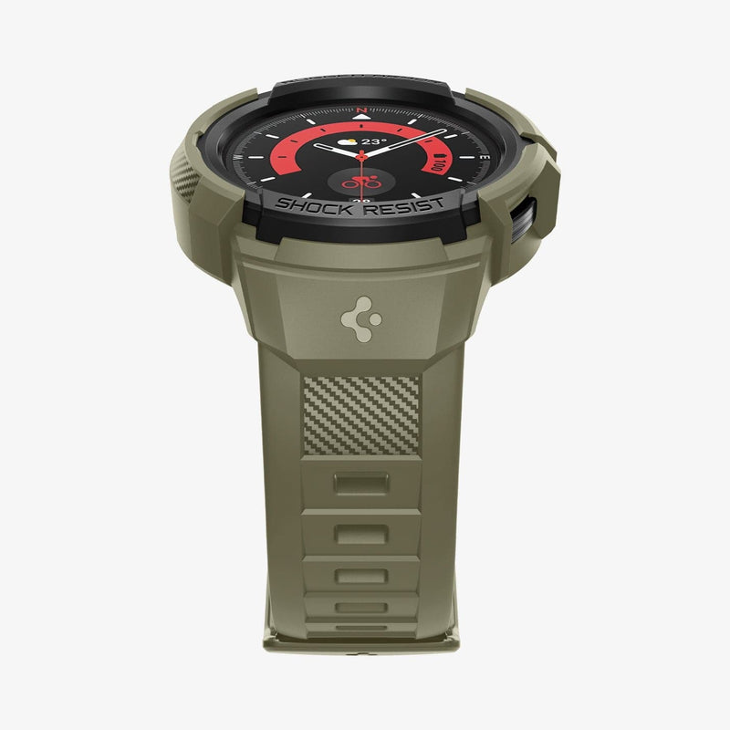 ACS05913 - Galaxy Watch 5 Pro (45mm) Case Rugged Armor Pro in vintage khaki showing the bottom and front