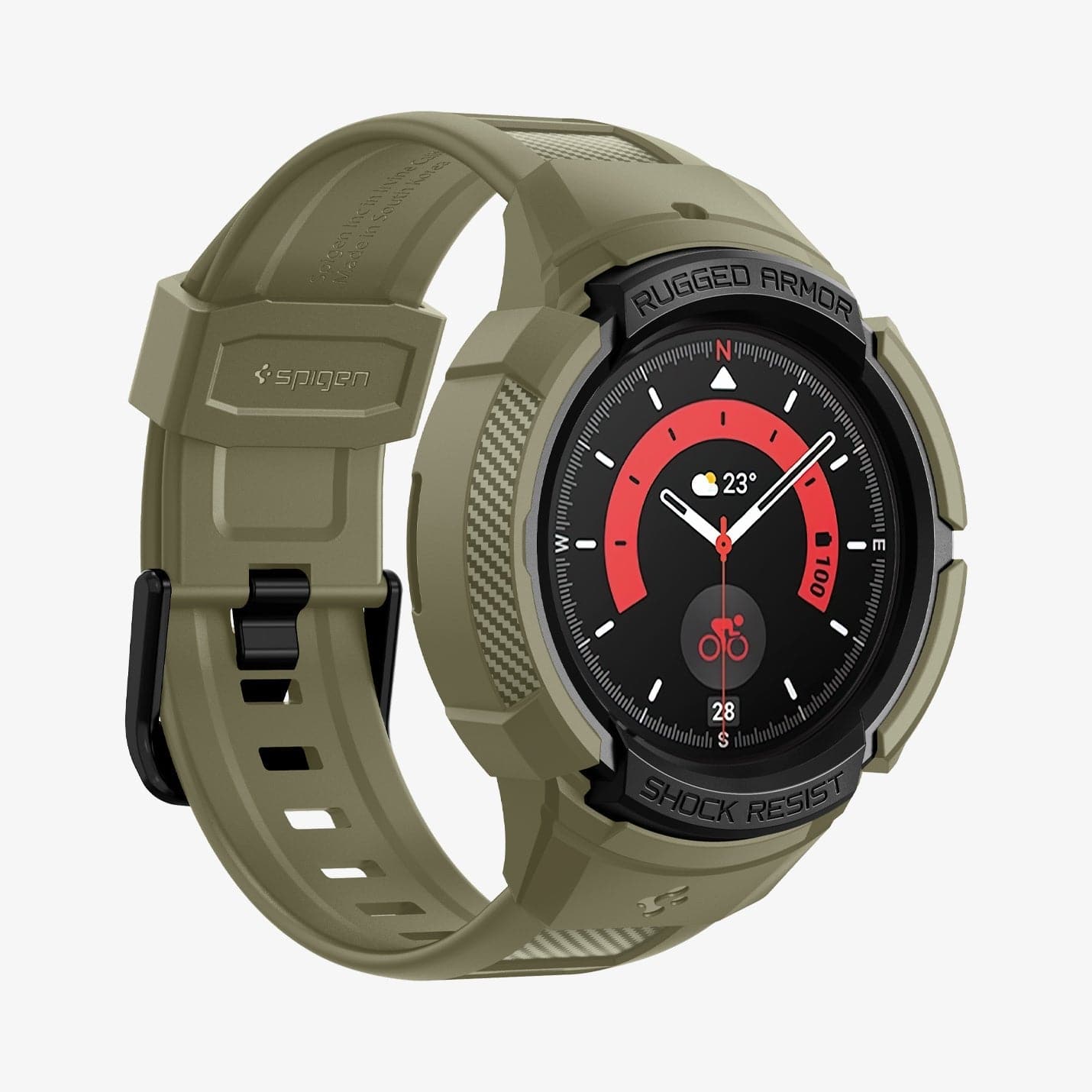 ACS05913 - Galaxy Watch 5 Pro (45mm) Case Rugged Armor Pro in vintage khaki showing the front and side