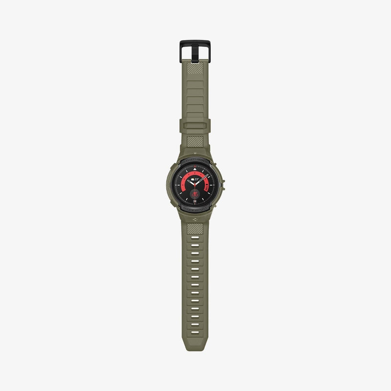 ACS05913 - Galaxy Watch 5 Pro (45mm) Case Rugged Armor Pro in vintage khaki showing the front with watch band laid out flat