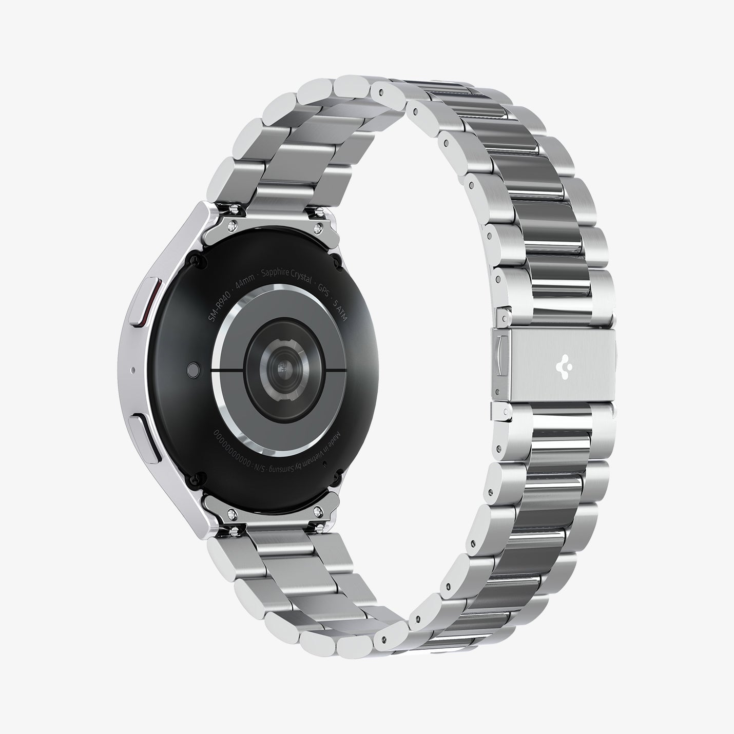 AMP06498 - Watch 6 (44mm) Modern Fit 316L Band in Silver showing the back, partial inner side of the strap and bottom