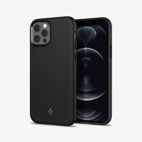 ACS01865 - iPhone 12 / iPhone 12 Pro Case MagArmor in black showing the back and front