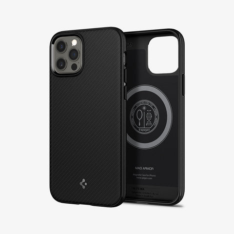 ACS01865 - iPhone 12 / iPhone 12 Pro Case MagArmor in black showing the back and inside of case