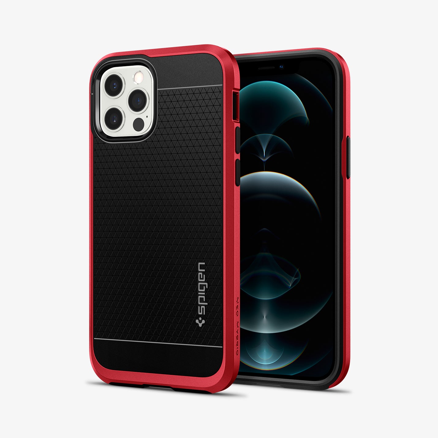 ACS02255 - iPhone 12 / iPhone 12 Pro Case Neo Hybrid in red showing the back and front