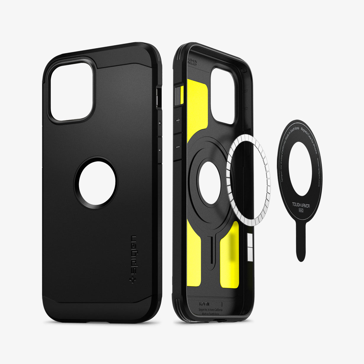 ACS02620 - iPhone 12 / iPhone 12 Pro Case Tough Armor Mag Safe Compatible in black showing the back and inside magnetic ring layers with no device