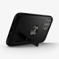ACS01626 - iPhone 12 Pro Max Case Tough Armor in black showing the back and bottom with device propped up by built in kickstand