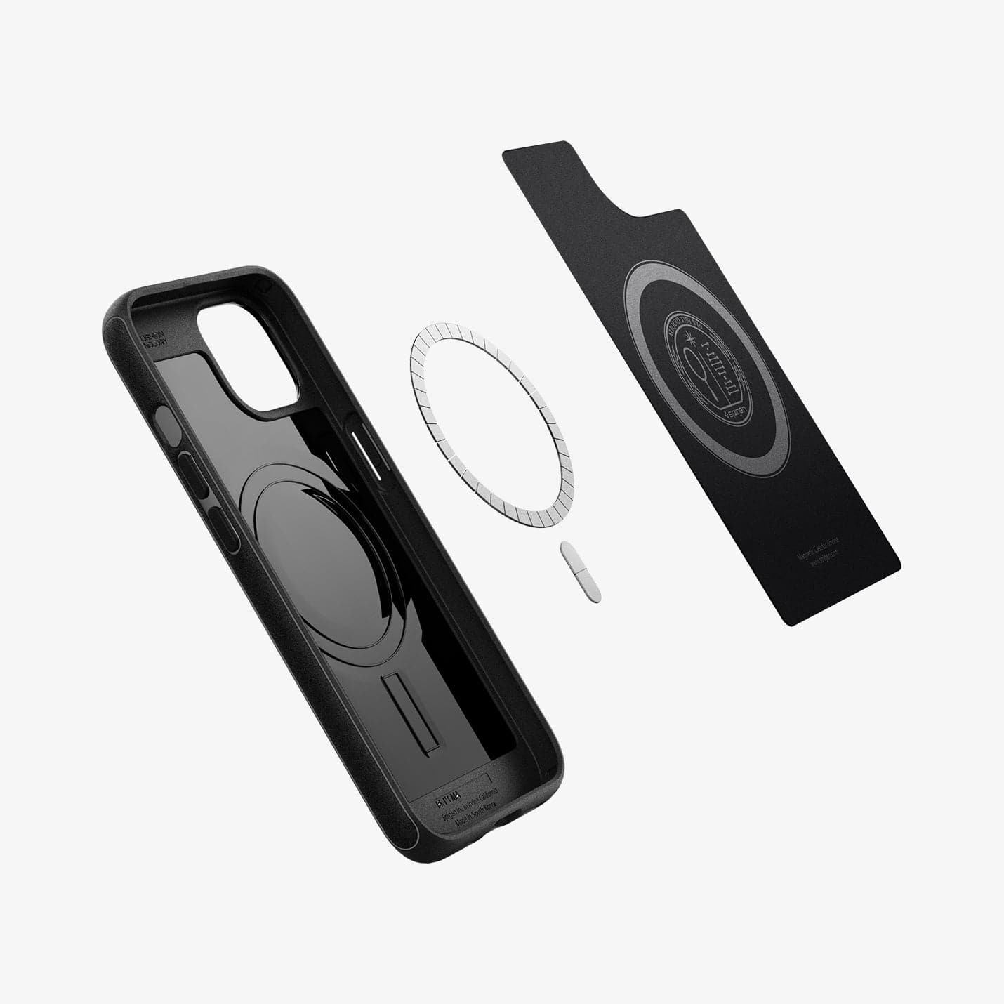 ACS03546 - iPhone 13 Case Mag Armor in black showing the side and inside with magnetic ring