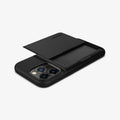 ACS03274 - iPhone 13 Pro Case Slim Armor CS in black showing the back, side and top with card slot open
