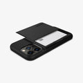 ACS03274 - iPhone 13 Pro Case Slim Armor CS in black showing the back, side and top with card in slot