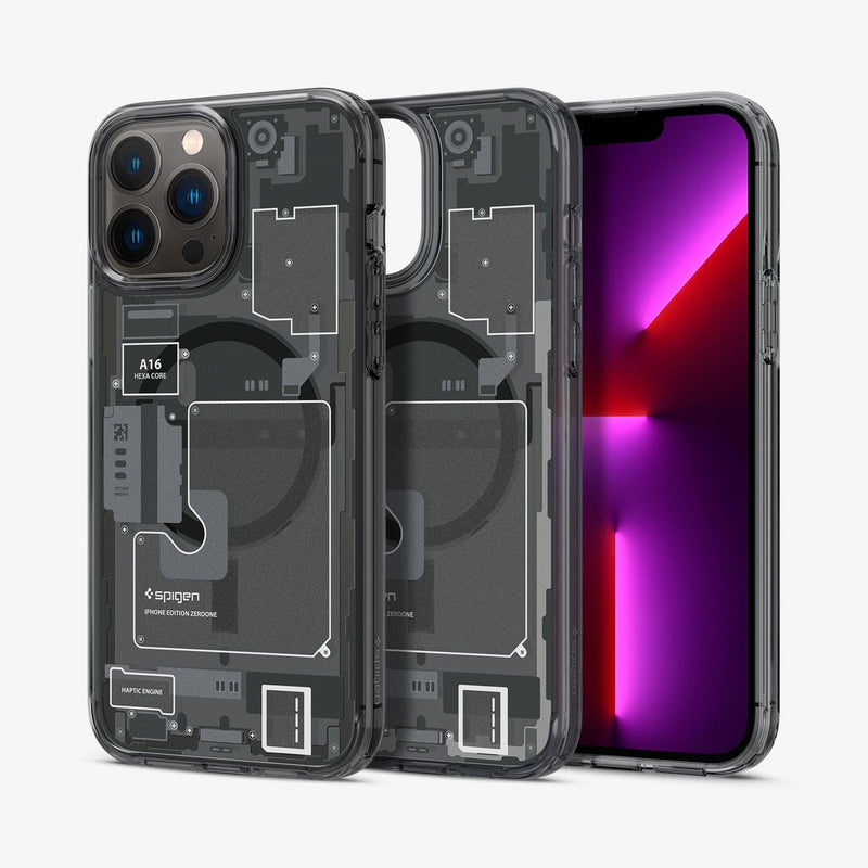 ACS05451 - iPhone 13 Pro Case Ultra Hybrid Zero One (MagFit) showing the back and front