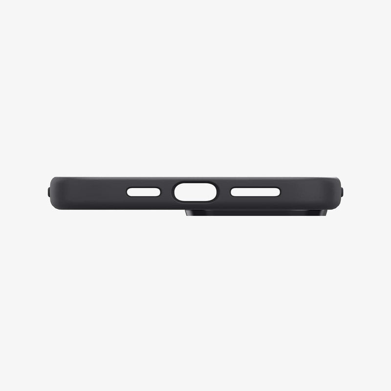 ACS03228 - iPhone 13 Pro Max Case Silicone Fit in black showing the bottom with precise cutouts