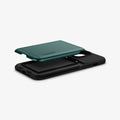 ACS04559 - iPhone 13 Pro Max Case Slim Armor CS in midnight green showing the back, side and bottom with card slot layer exposed