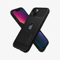 ACS03518 - iPhone 13 Case Rugged Armor in black showing the back, front and sides
