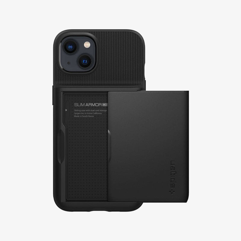 ACS03536 - iPhone 13 Case Slim Armor CS in black showing the back with card slot open