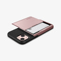 ACS03537 - iPhone 13 Case Slim Armor CS in rose gold showing the back, side and top with card in slot