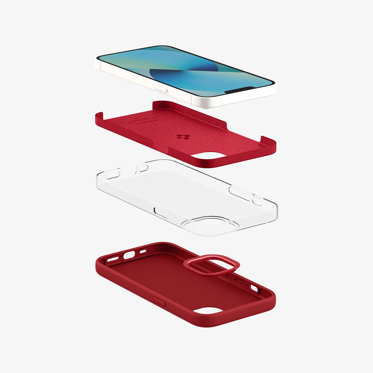 ACS03899 - iPhone 13 Case Silicone Fit in red showing the layer constructs of case